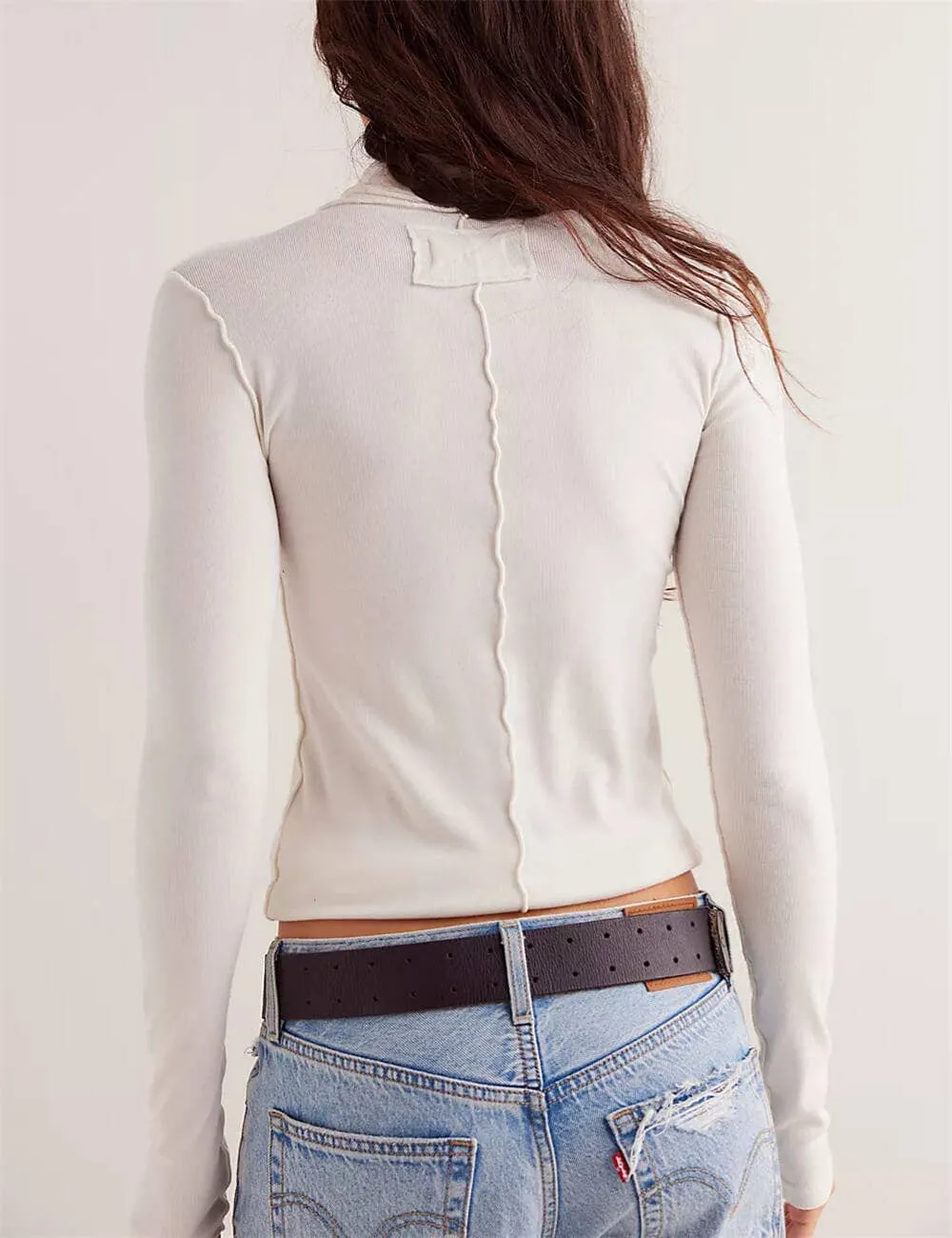 White Long Sleeve Turtleneck Top