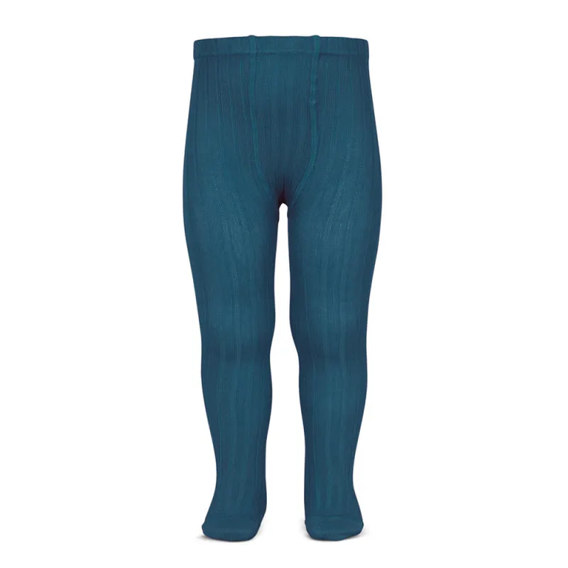 Wide Rib Cotton Tights - Ocean