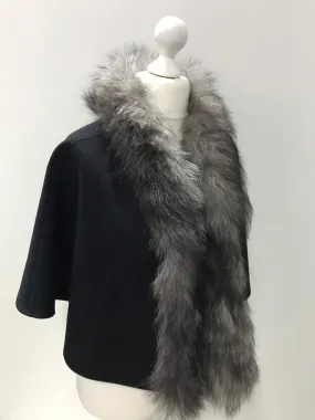 Women Black Cape short Cashmere and trim arctic fox fur