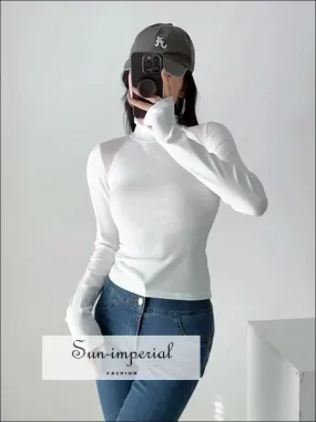 Women Turtleneck Long Sleeve Top With Mesh Detail