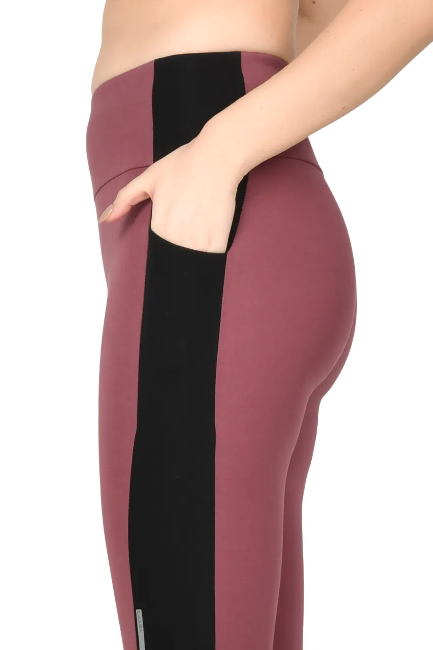 WOMEN'S COTTON SPORTS TIGHTS WITH SIDE MOBILE POCKETS & MID-RISE WAISTBAND