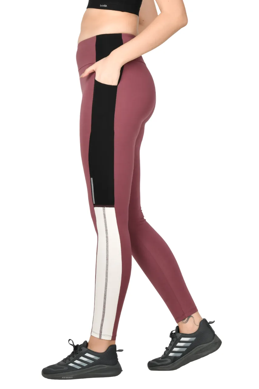 WOMEN'S COTTON SPORTS TIGHTS WITH SIDE MOBILE POCKETS & MID-RISE WAISTBAND