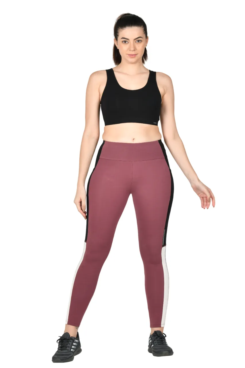 WOMEN'S COTTON SPORTS TIGHTS WITH SIDE MOBILE POCKETS & MID-RISE WAISTBAND