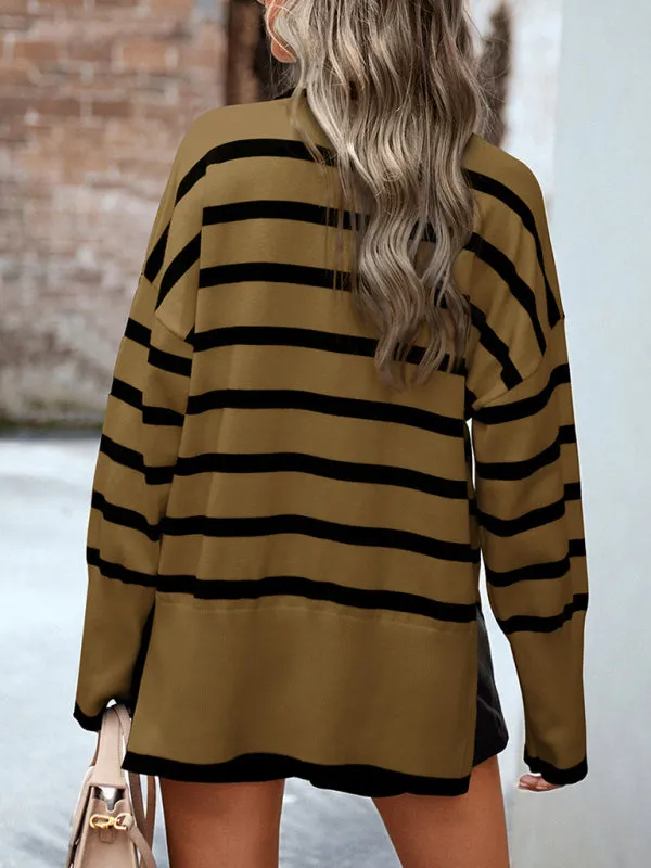 Women's Long Sleeve Striped Turtleneck Sweater