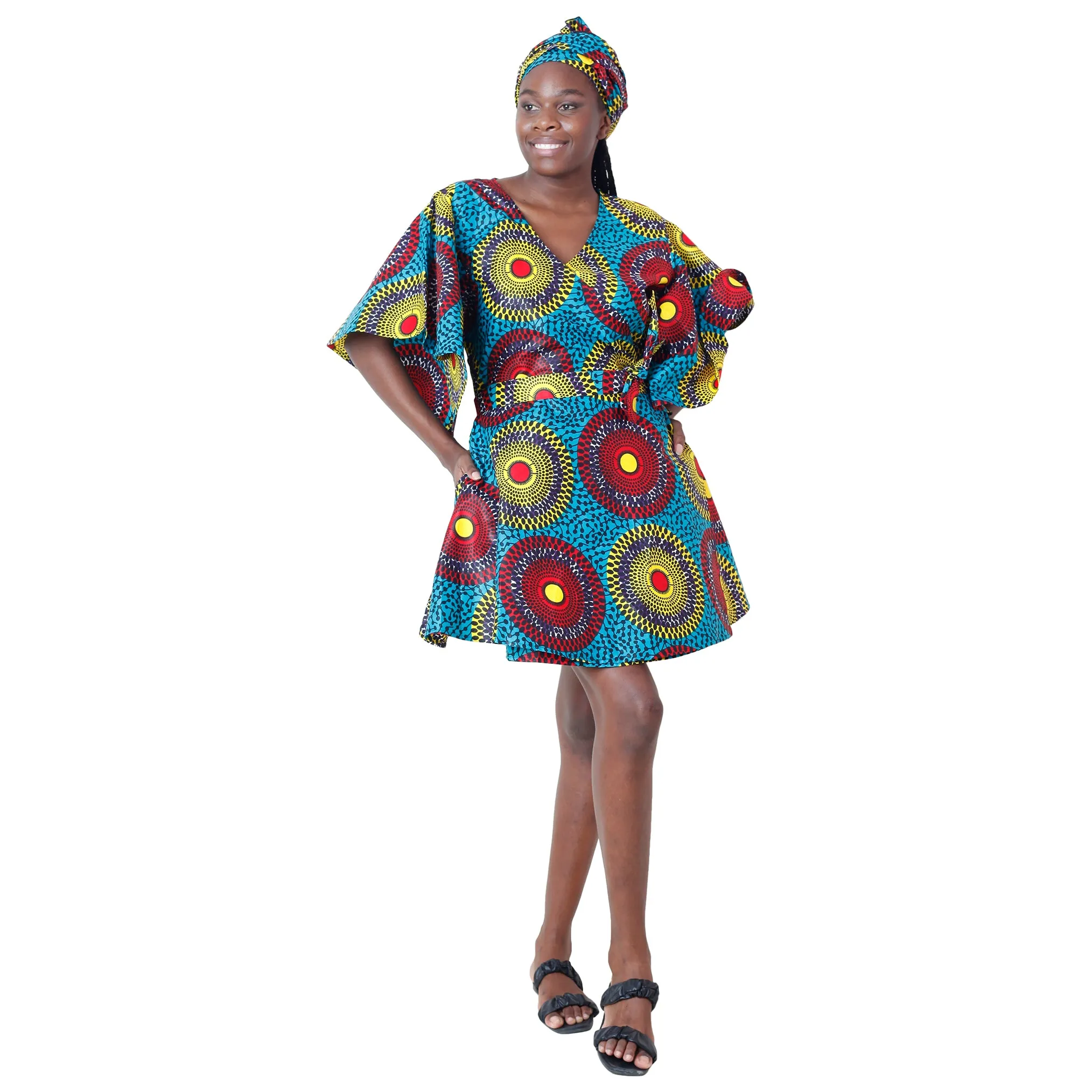 Women's Short Sleeve Mini Wrap Dress -- FI-3099