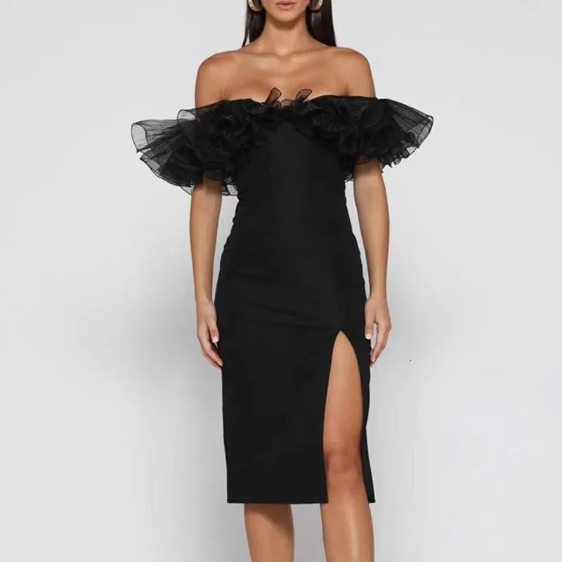Women's Summer High-Waist Off-Shoulder Dress With Mesh