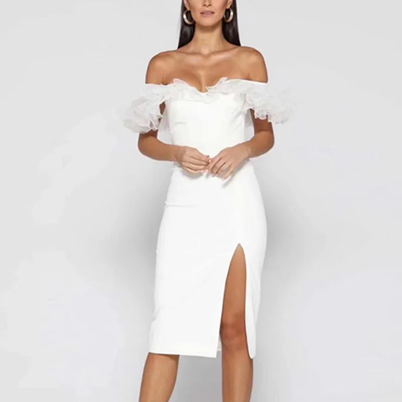 Women's Summer High-Waist Off-Shoulder Dress With Mesh