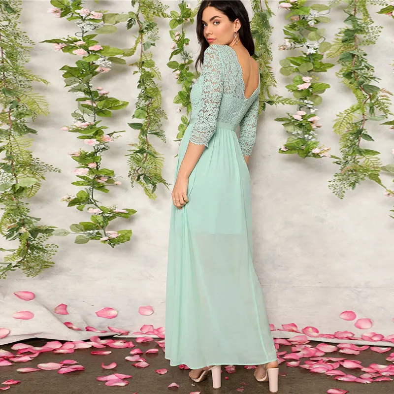 Women's Summer Lace O-Neck Long Dress
