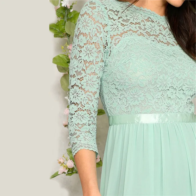Women's Summer Lace O-Neck Long Dress