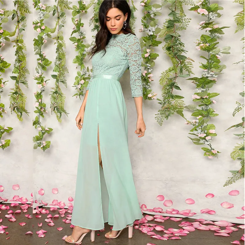 Women's Summer Lace O-Neck Long Dress