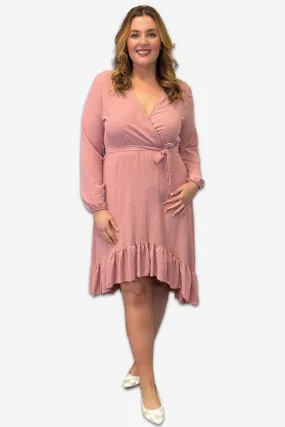 Wrap Plus Size Dress with Ruffle Detail in Black, Pink or Forest Green