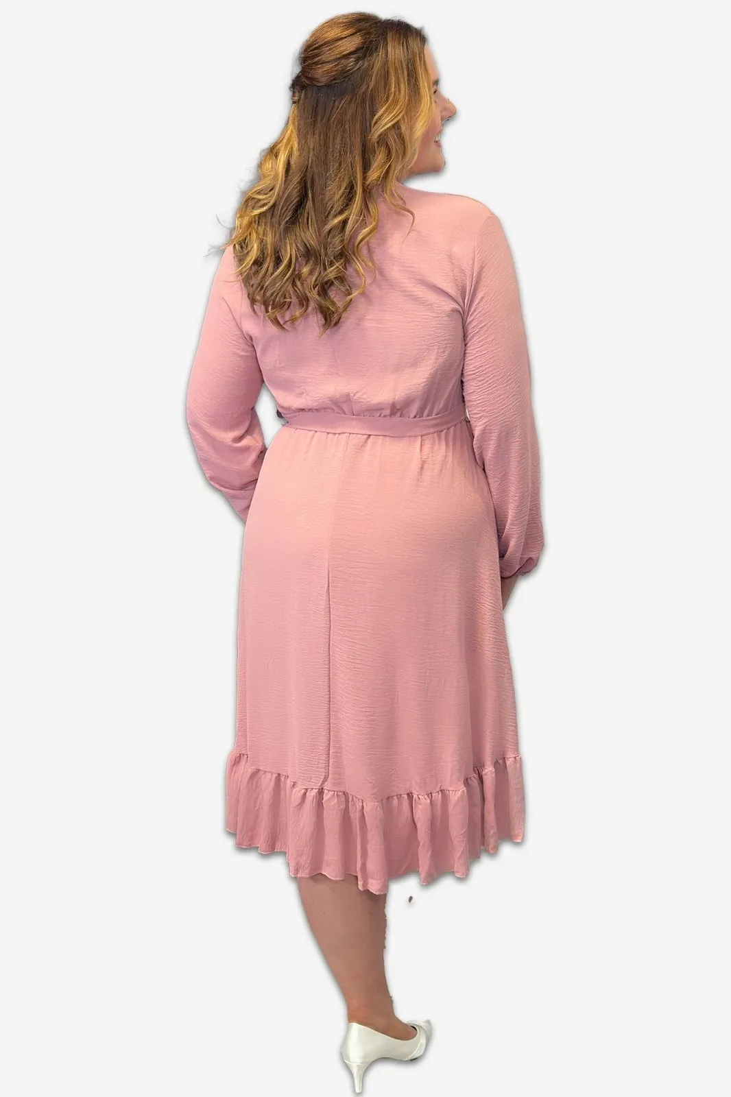 Wrap Plus Size Dress with Ruffle Detail in Black, Pink or Forest Green