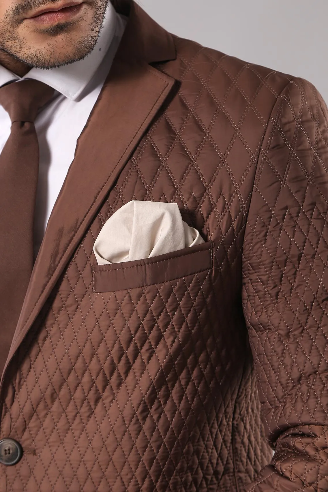 WSS 3 Pockets 2 Button Quilted Coat Jacket Tan Short Coat- - Singen