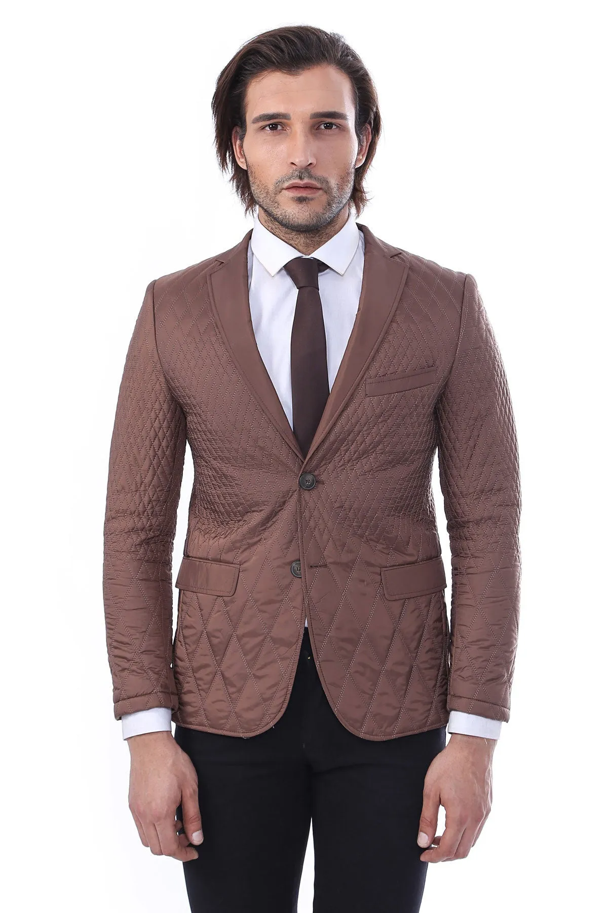 WSS 3 Pockets 2 Button Quilted Coat Jacket Tan Short Coat- - Singen