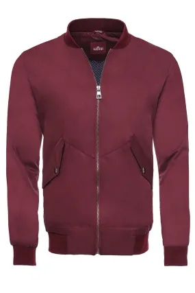 WSS Flap Pockets Zippered Burgundy Men Bomber Coat  - Singen