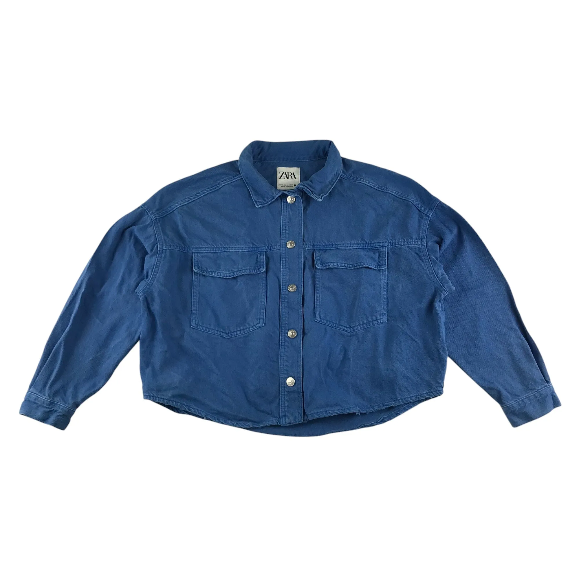 ZARA denim shacket women size S blue cropped wide body cotton