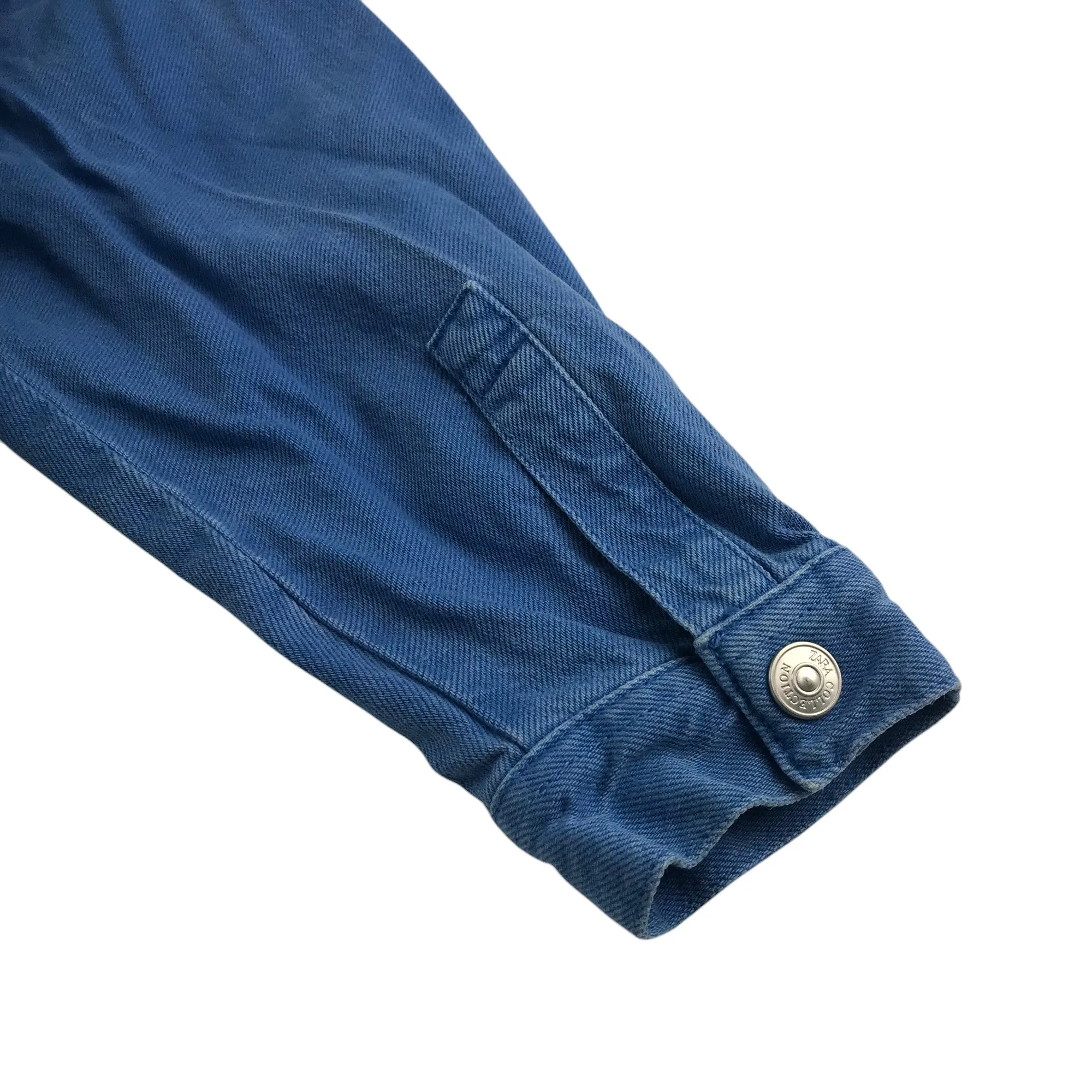 ZARA denim shacket women size S blue cropped wide body cotton