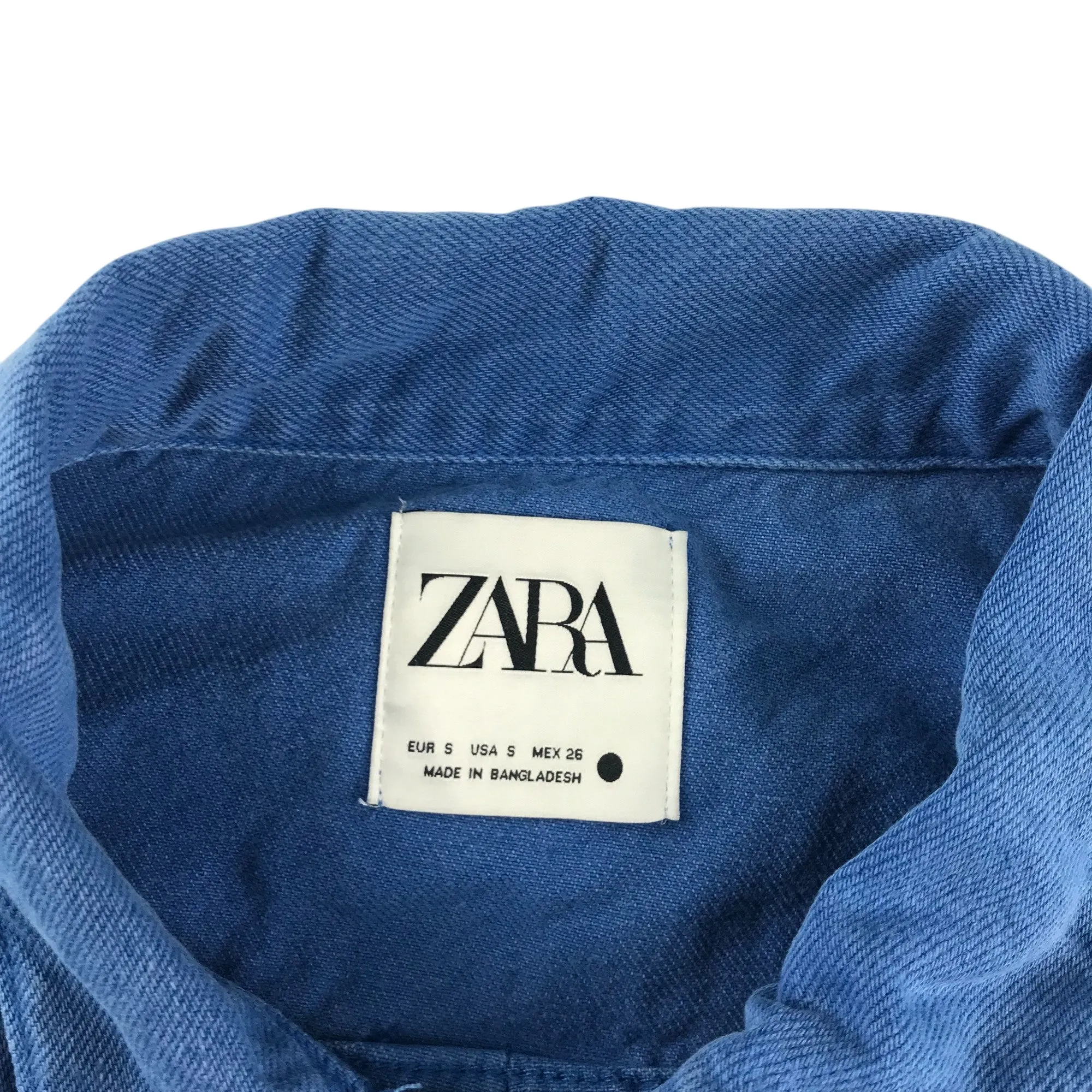 ZARA denim shacket women size S blue cropped wide body cotton