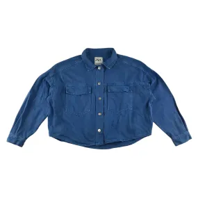 ZARA denim shacket women size S blue cropped wide body cotton